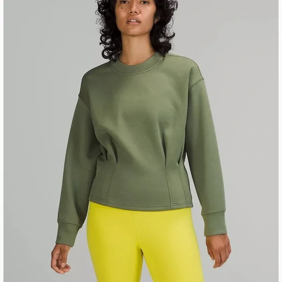 💚LULULEMON GATHERED WAIST CREW PULLOVER-GREEN TWILL-12💚 - Picture 10 of 16